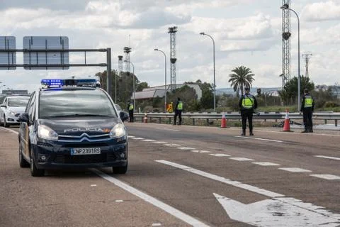 Border control between Spain and Portugal becuase of the COVID19. Stock-Fotos