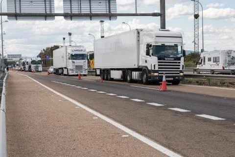 Border control between Spain and Portugal becuase of the COVID19. Stock Photos