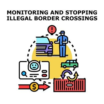 Border control detecting and stopping illegal crossings concept Stockillustratie