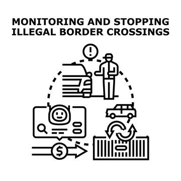 Border control detecting and stopping illegal crossings concept Stock Illustration