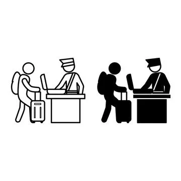 Border Control Icons. Line and Glyph Vector Illustrations. Customs Officer .. Stock Illustration