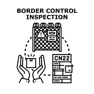 Border control inspecting goods at customs checkpoint Stock Illustration
