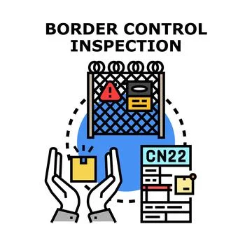 Border control inspecting goods at customs checkpoint Stock Illustration