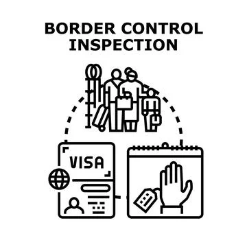 Border control inspection process for international travelers Stock Illustration