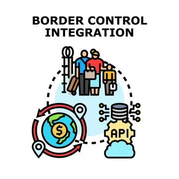 Border control integration managing international travel data Stock Illustration