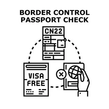 Border control passport check document verification process Ilustración de archivo