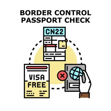 Border control passport check document verification process Ilustração Stock
