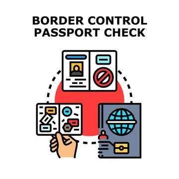 Border control process with passport check concept Ilustración de archivo