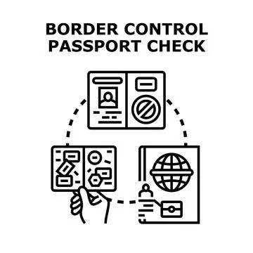 Border control process with passport check concept Ilustración de archivo