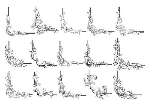 Border corners and vignettes elements set Stock Illustration