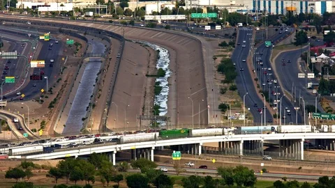 Border Crossing between USA and Mexico at El Paso Texas and Ciudad Juarez Stock Footage 78074927