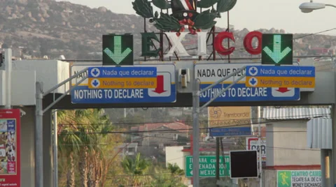 Border Crossing US-Mexico, Tecate Mexico Stock Footage 29401022