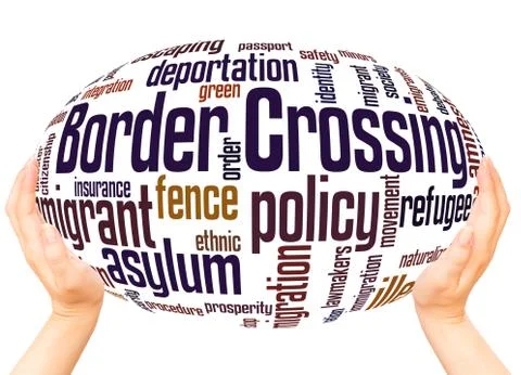Border Crossing word cloud hand sphere concept 스톡 일러스트