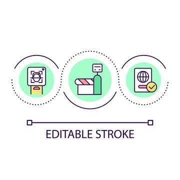 Border crossings control with biometric technology loop concept icon Stock Illustration