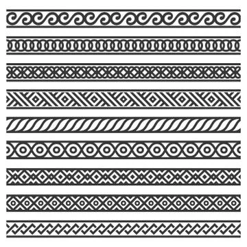 Border Decoration Seamless Patterns Set on White Background. Vector Stock Illustration