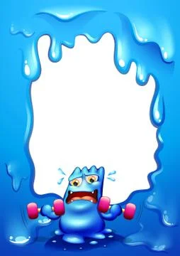 A border design with a blue monster exercising Stock Illustration