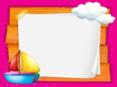 Border design with boat and clouds Stock Illustration