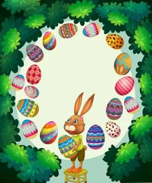 Border design with bunny and easter eggs Stock Illustration