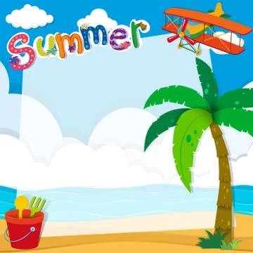 Border design with summer on the beach Stock Illustration