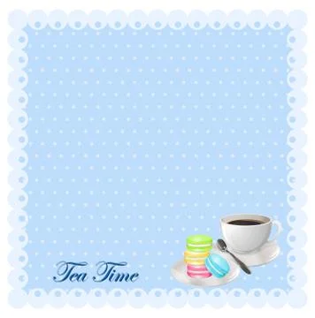 Border design with tea and macaron Illustrazione stock