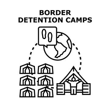 Border detention camps global migration crisis theme Stock Illustration