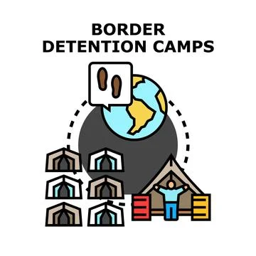 Border detention camps global migration crisis theme Stock Illustration