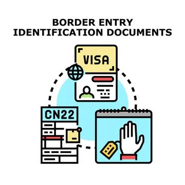 Border entry identification documents concept illustrating travel regulations Illustrazione stock