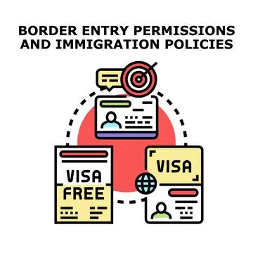 Border entry permissions and immigration policies concept Stock Illustration
