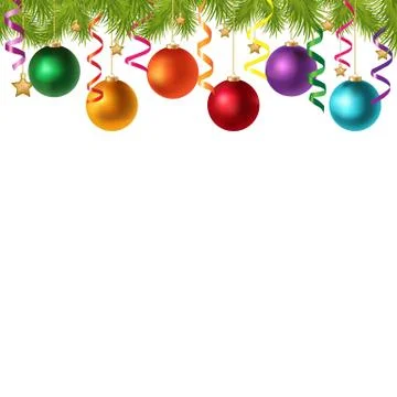 Border with fir tree branches and stars Stock Illustration