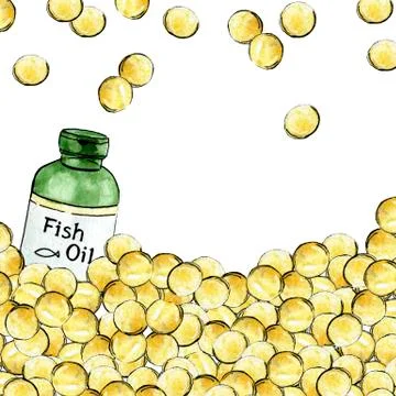 Border with fish oil capsules Stock Illustration