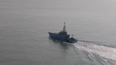 Border Force Boat Going out to Sea Drone Footage Stock Footage 252661376