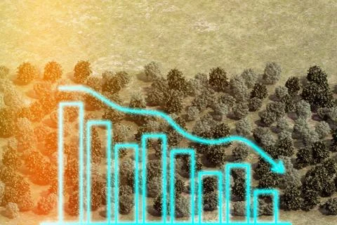 Border of forest and steppe with chart shows decline Stock Illustration