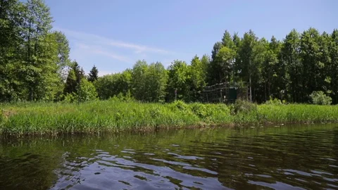 Border fortifications on the water border of states - water view Stock Footage 120573246