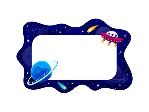 Border frame with galaxy space, planet and ufo Stock Illustration