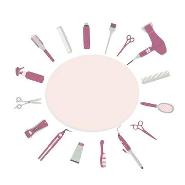 Border frame with hairdressing tools. Square vector illustration with Stock Illustration