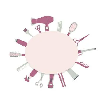 Border frame with hairdressing tools. Vector illustration with accessories for Stock Illustration