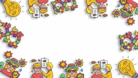 Border frame with happy children and bright sun light symbols Stock Footage 330928538