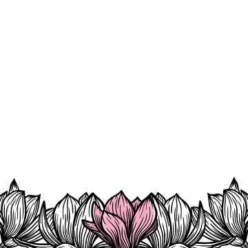 Border, frame of magnolia flowers, blooming flowers silhouette. Spring, floral Stock Illustration
