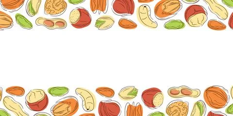 Border frame with nut, almond, cashew, peanut, walnut, hazelnut and pecan in Stock Illustration