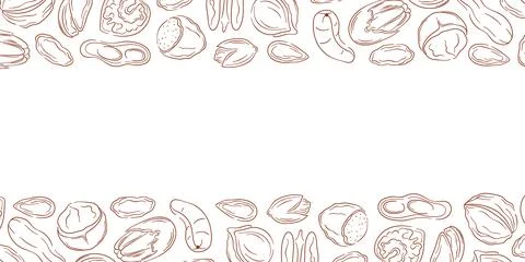 Border frame with nut, almond, cashew, peanut, walnut, hazelnut and pecan in Stock Illustration