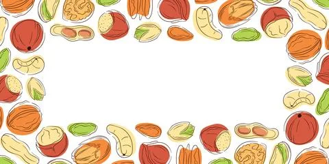 Border frame with nut, almond, cashew, peanut, walnut, hazelnut, pistachio Stock Illustration