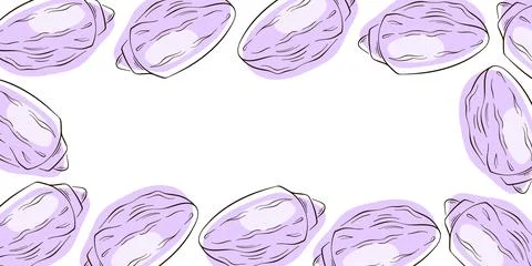 Border frame of purple seashell on a white background in flat style. Design with Stock Illustration