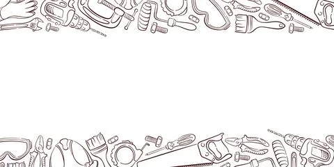 Border frame of repair tool in line art style with space for your text. Perfect Stock Illustration