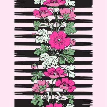Border frame seamless botanical bush with tropical flowers vintage print, str Stock Illustration