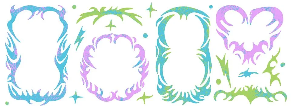 Border frame set with rainbow gradients. Pastel blue, green, lilac and coral Stock Illustration