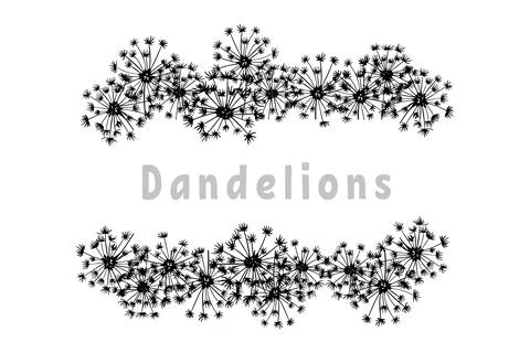 Border frame of silhouettes of fluffy dandelions with place for text Stock Illustration