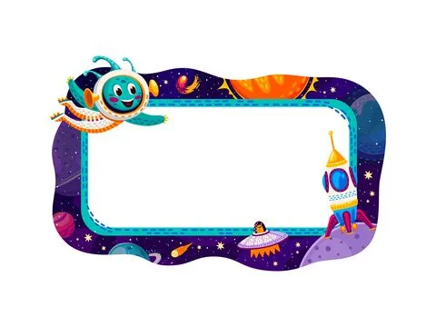 Border frame, space planets, galaxy stars, alien Stock Illustration
