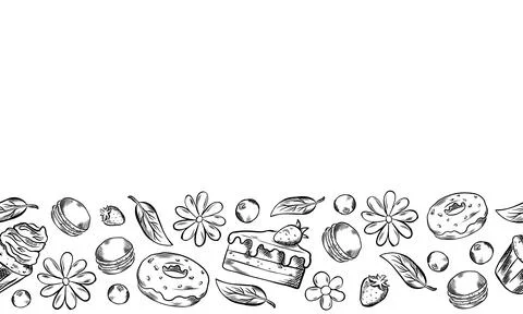 Border, frame with vector sweets. Frame, border, sweets, pastry, cake, donu.. Stock Illustration