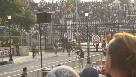 Border Gate Being Opened at Wagah Border Event at Pakistan to India Border Stock Footage 129346178