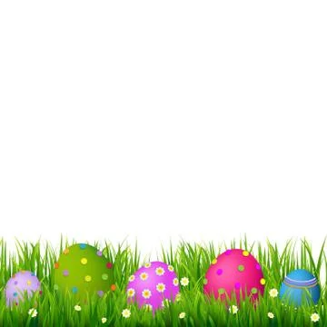 Border with grass and eggs easter card Stock Illustration